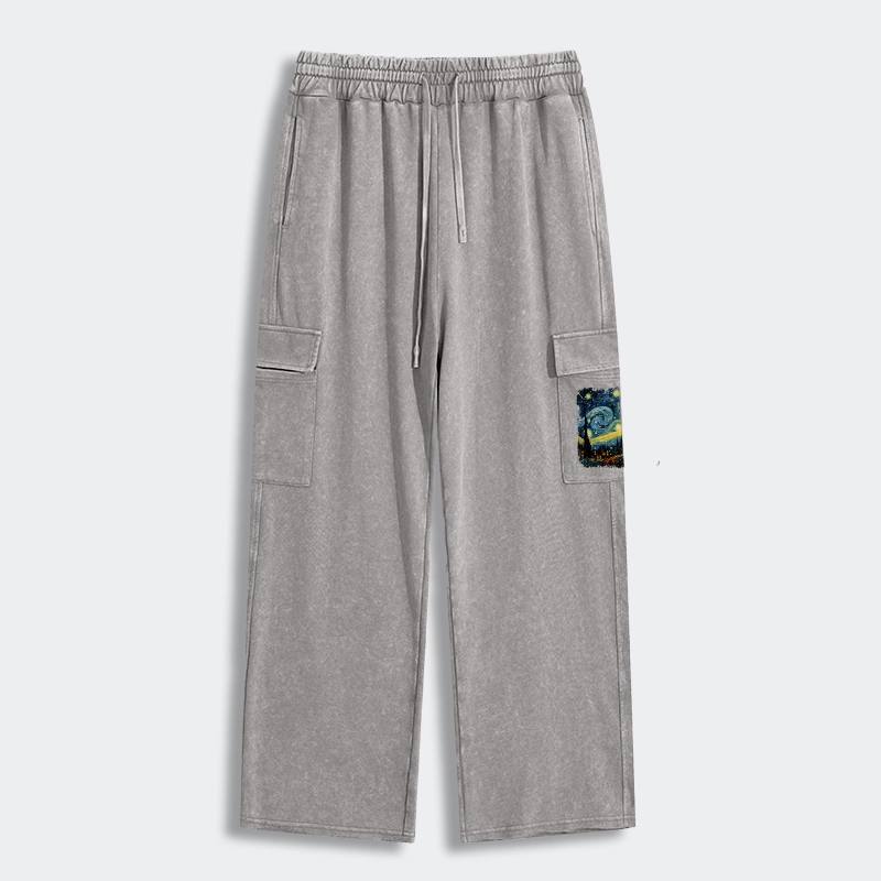Tokyo-Tiger The Starry Night Cat Washed Utility Sweatpants