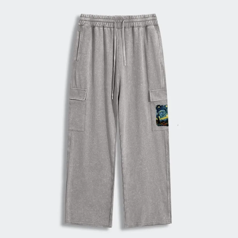 Tokyo-Tiger The Starry Night Cat Washed Utility Sweatpants