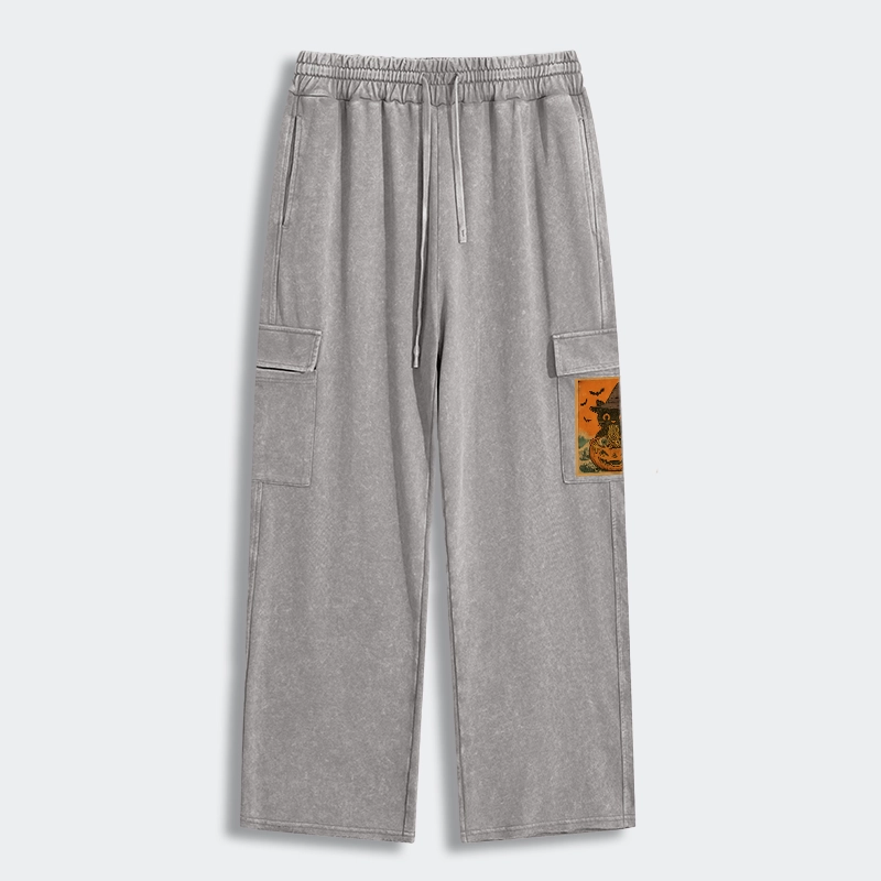 Tokyo-Tiger Halloween Cat Eating Ramen Washed Utility Sweatpants