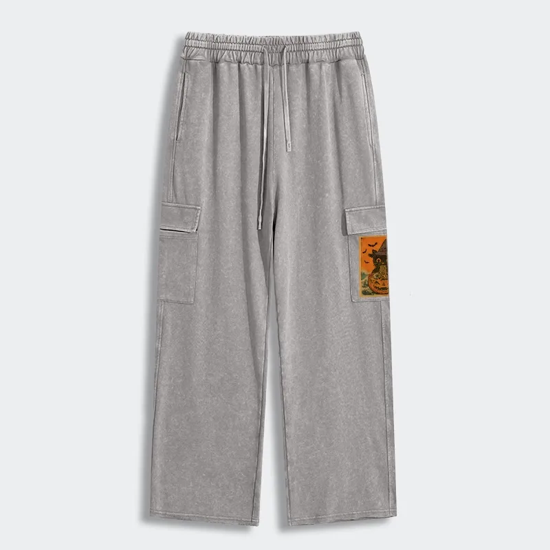 Tokyo-Tiger Halloween Cat Eating Ramen Washed Utility Sweatpants