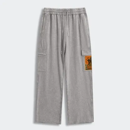 Tokyo-Tiger Halloween Cat Eating Ramen Washed Utility Sweatpants