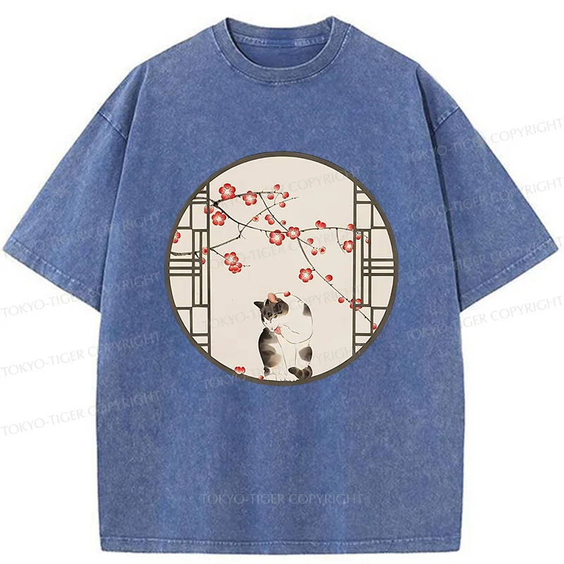 Tokyo-Tiger Beautiful View Outside The Window Washed T-Shirt