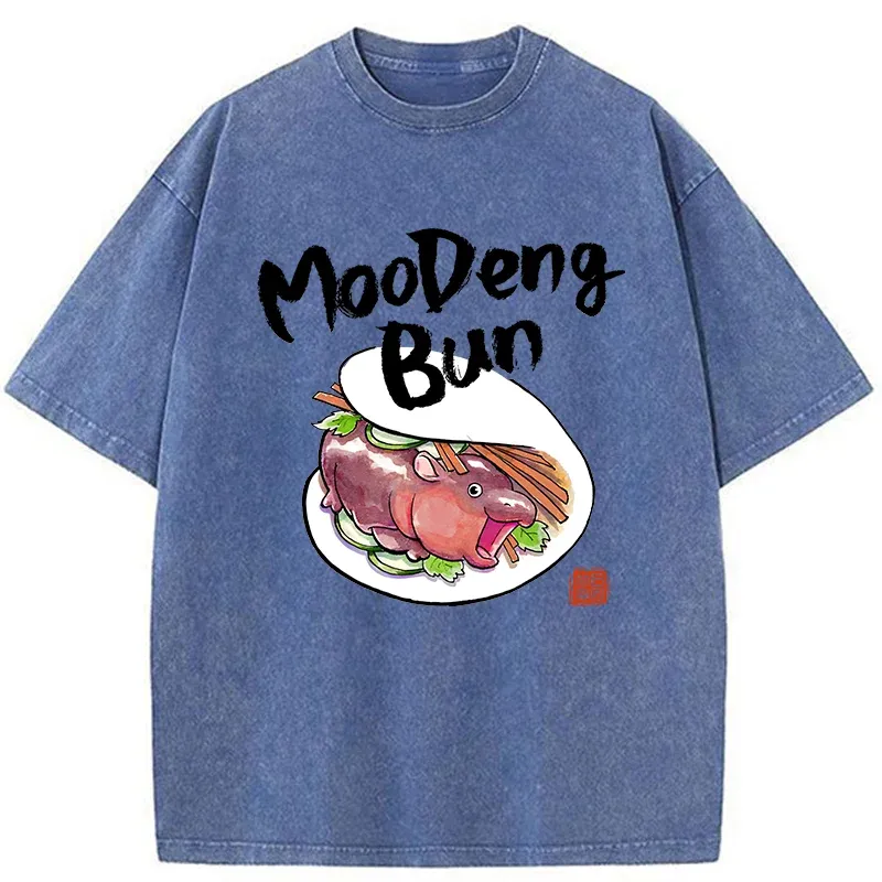 Tokyo-Tiger Delicious Moo Deng Japanese Bun Washed T-Shirt