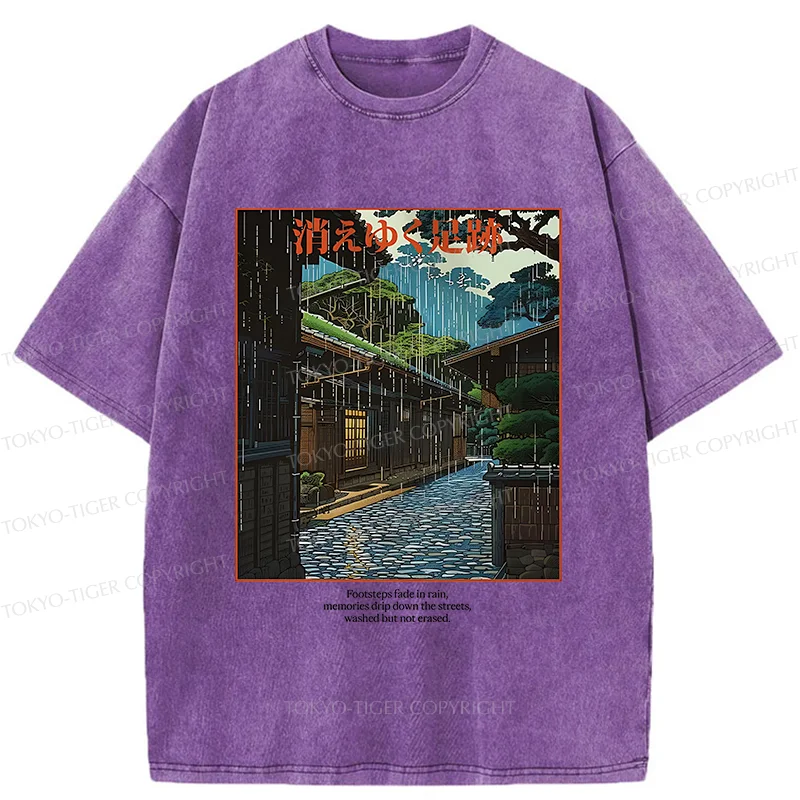 Tokyo-Tiger Courtyard In The Rain Washed T-Shirt