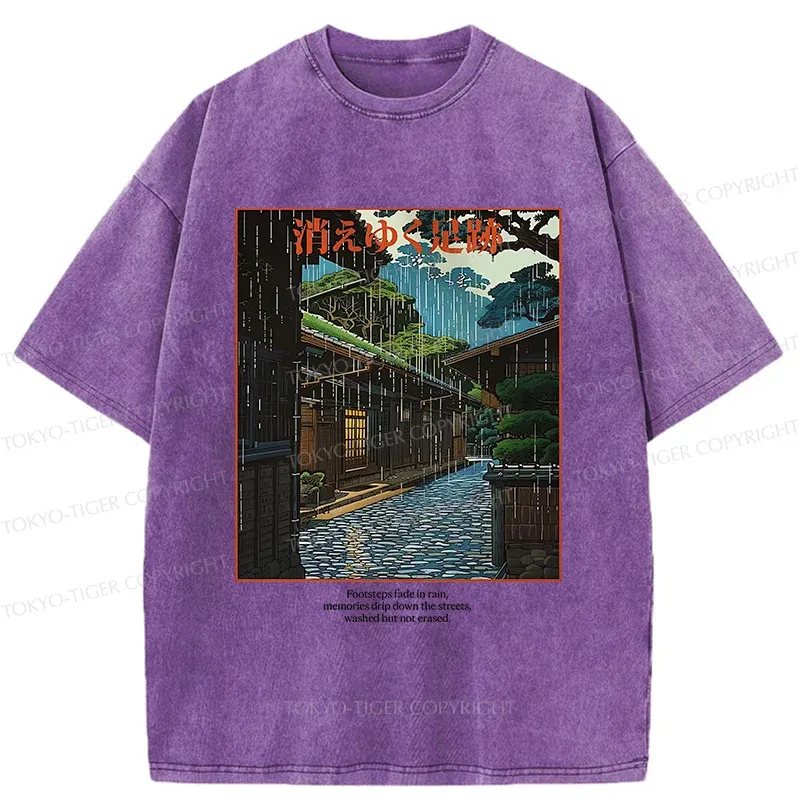 Tokyo-Tiger Courtyard In The Rain Washed T-Shirt