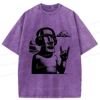 Tokyo-Tiger Rock Easter Island Statues Washed T-Shirt