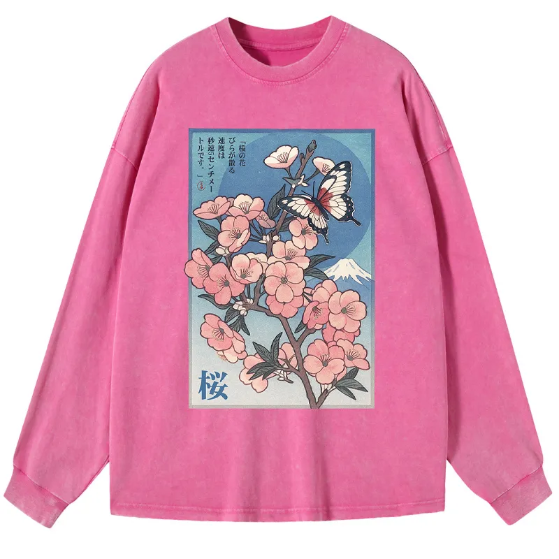 Tokyo-Tiger Ukiyoe Japanese Cherry blossoms Poster Washed Long Sleeve T-Shirt