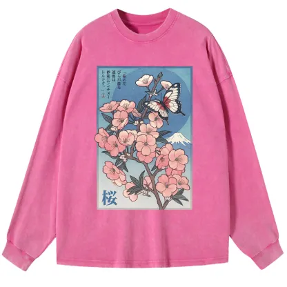 Tokyo-Tiger Ukiyoe Japanese Cherry blossoms Poster Washed Long Sleeve T-Shirt