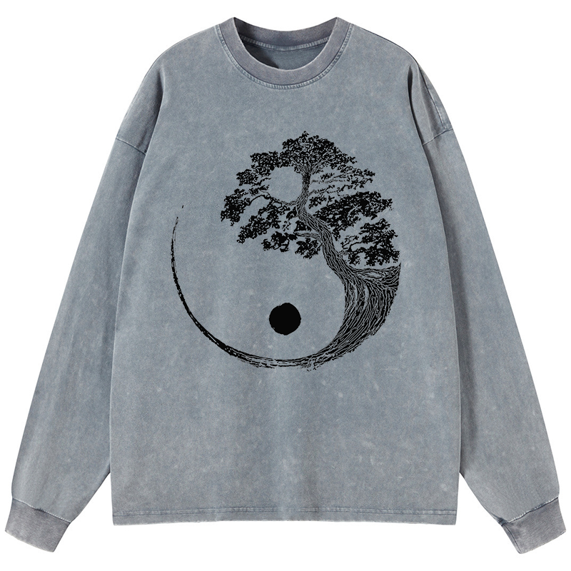 Tokyo-Tiger Yin-Yang Tai Chi Tree Washed Long Sleeve T-Shirt