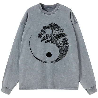 Tokyo-Tiger Yin-Yang Tai Chi Tree Washed Long Sleeve T-Shirt
