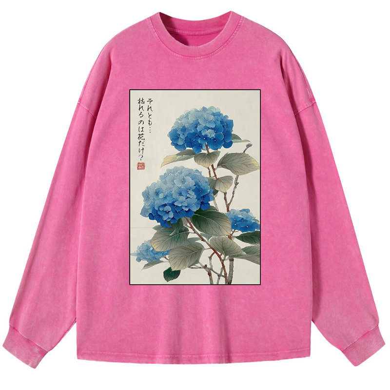 Tokyo-Tiger Ukiyoe Hydrangeas: A Reflection of the Soul Washed Long Sleeve T-Shirt