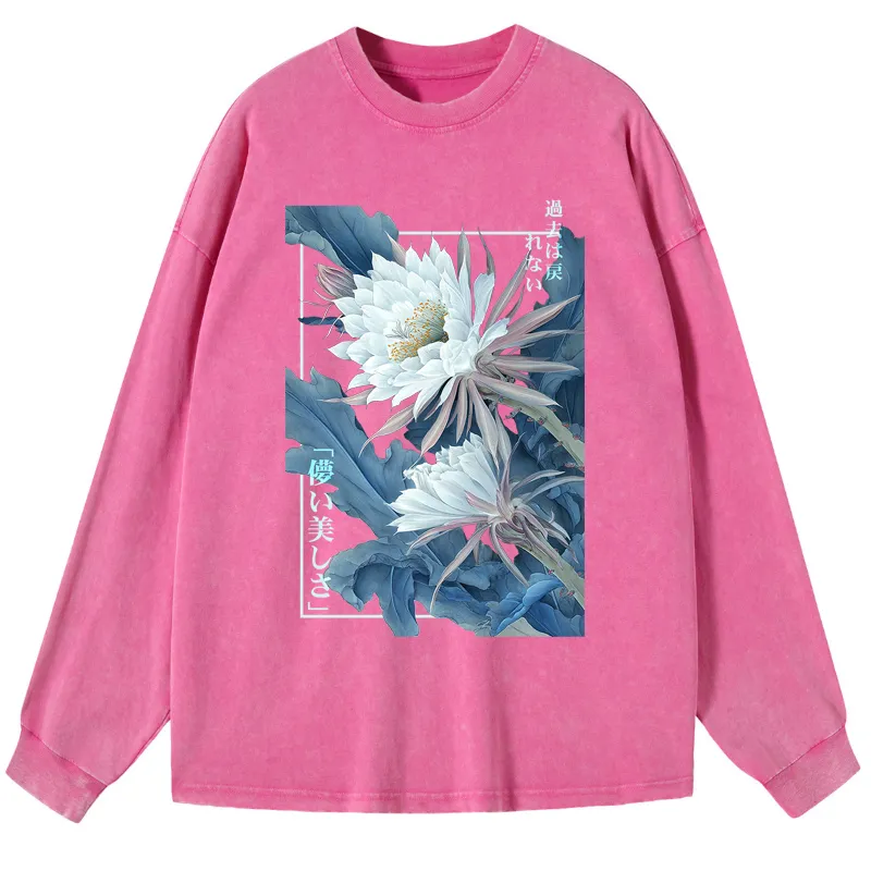 Tokyo-Tiger Vintage Epiphyllum-Short-lived beauty Poster Washed Long Sleeve T-Shirt