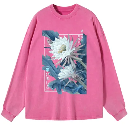 Tokyo-Tiger Vintage Epiphyllum-Short-lived beauty Poster Washed Long Sleeve T-Shirt