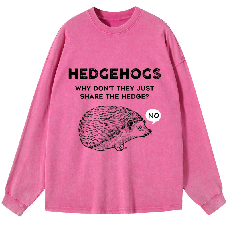 Tokyo-Tiger Funny Hedgehog Washed Long Sleeve T-Shirt
