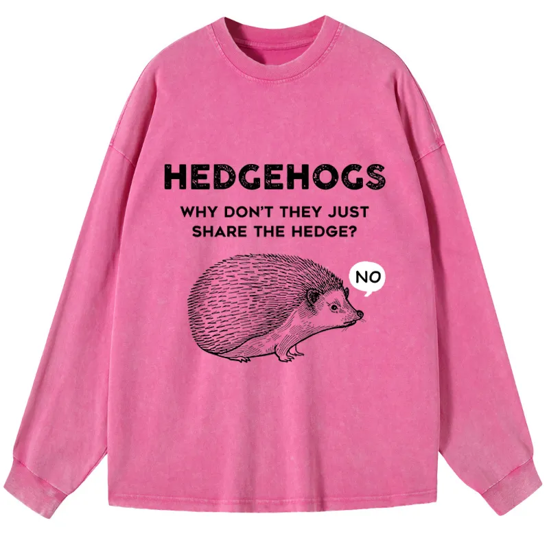 Tokyo-Tiger Funny Hedgehog Washed Long Sleeve T-Shirt