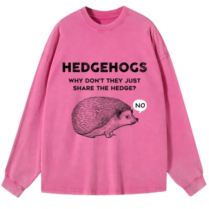 Tokyo-Tiger Funny Hedgehog Washed Long Sleeve T-Shirt