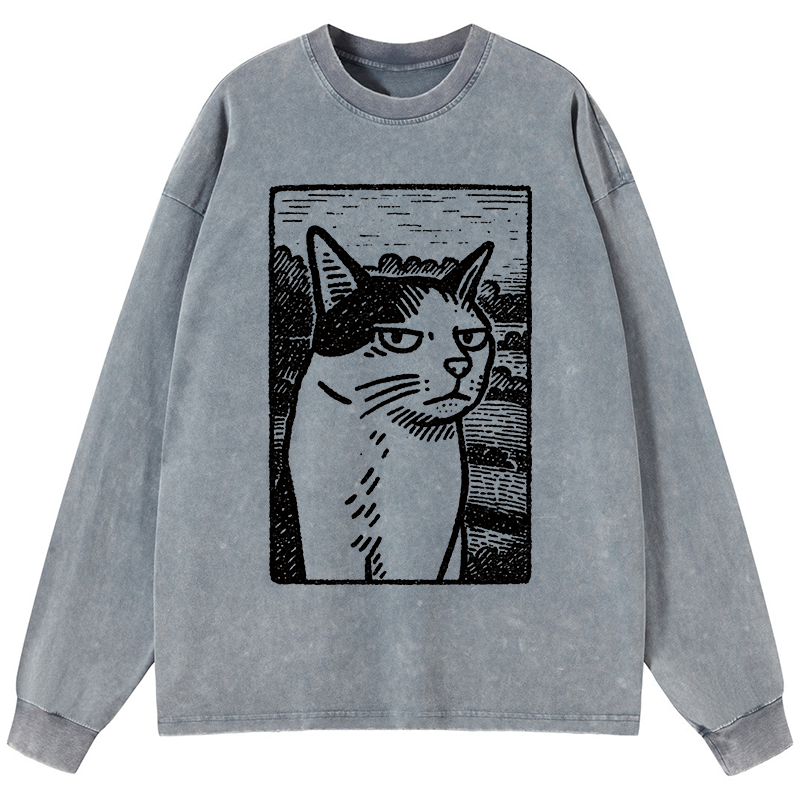 Tokyo-Tiger Cat's Hateful Eyes Washed Long Sleeve T-Shirt