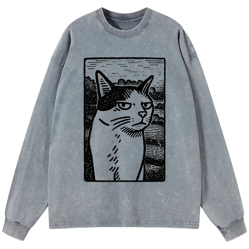 Tokyo-Tiger Cat's Hateful Eyes Washed Long Sleeve T-Shirt