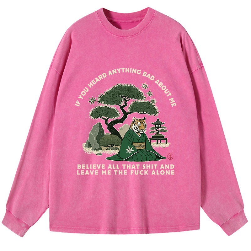 Tokyo-Tiger Funny Ukiyoe Tiger Samurai Zen Washed Long Sleeve T-Shirt