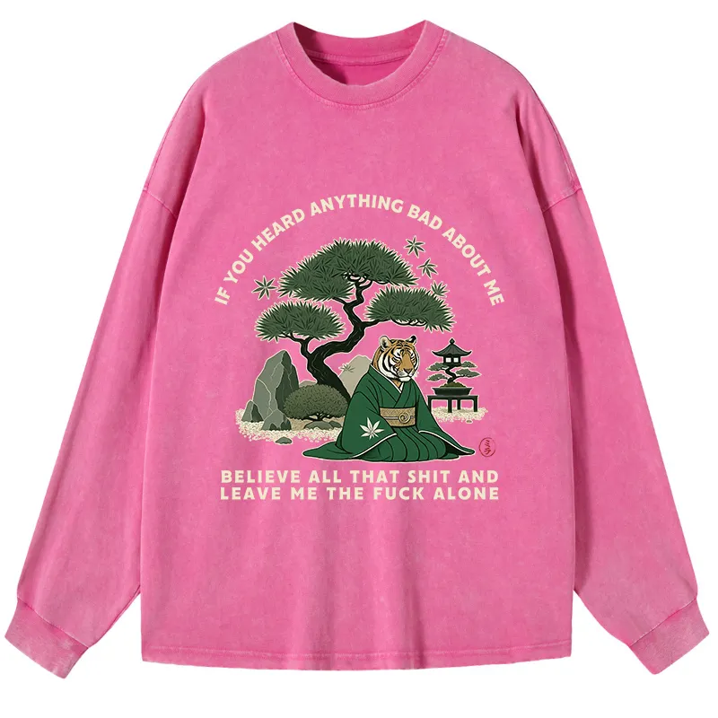 Tokyo-Tiger Funny Ukiyoe Tiger Samurai Zen Washed Long Sleeve T-Shirt