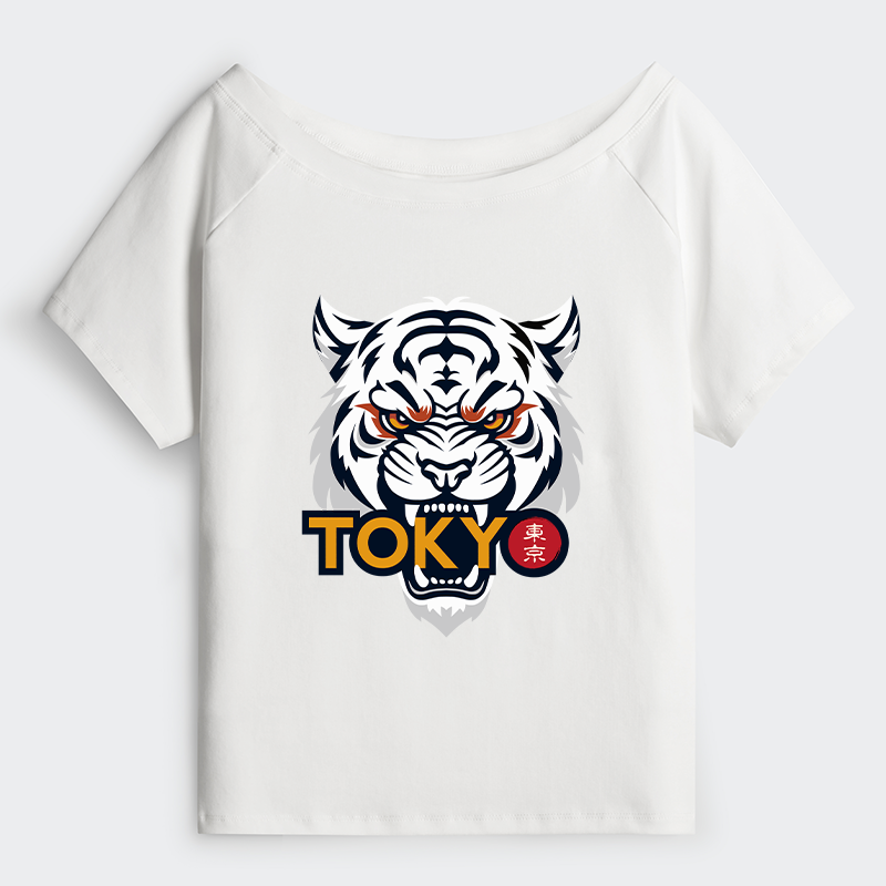 Tokyo-Tiger Logo Off Shoulder T-Shirt