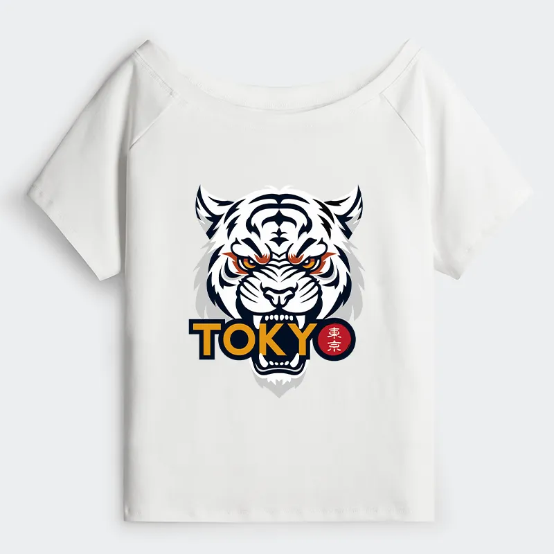 Tokyo-Tiger Logo Off Shoulder T-Shirt