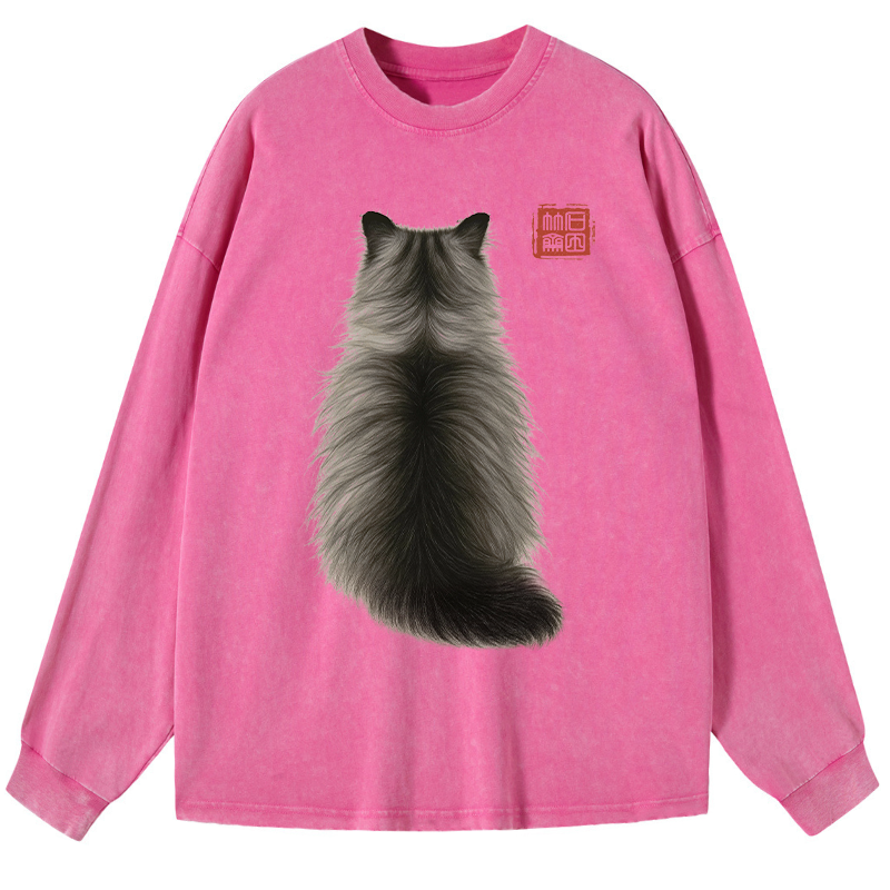 Tokyo-Tiger Cat's Back Ink Painting Washed Long Sleeve T-Shirt