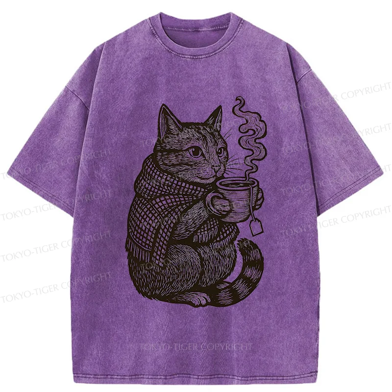 Tokyo-Tiger Autumn Cat Washed T-Shirt