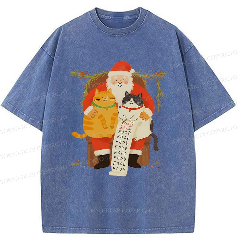 Tokyo-Tiger Santa Claus And Cats Washed T-Shirt