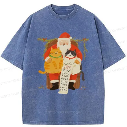 Tokyo-Tiger Santa Claus And Cats Washed T-Shirt