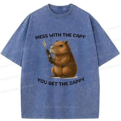 Tokyo-Tiger Capybara Is Electrified Washed T-Shirt