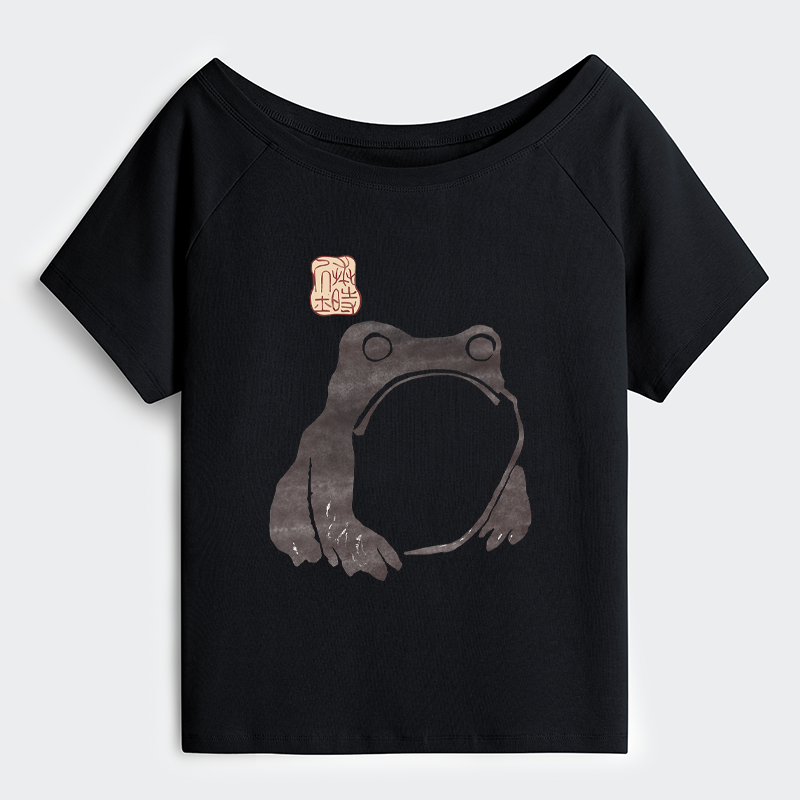 Tokyo-Tiger Matsumoto Hoji Woodblock Print Frog Off Shoulder T-Shirt