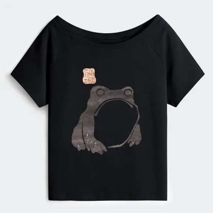 Tokyo-Tiger Matsumoto Hoji Woodblock Print Frog Off Shoulder T-Shirt