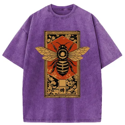 Tokyo-Tiger Tokyo-Tiger Japanese Bee Art Washed T-Shirt Washed T-Shirt