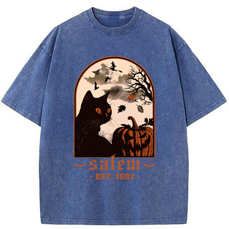 Tokyo-Tiger Halloween Black Cat Washed T-Shirt