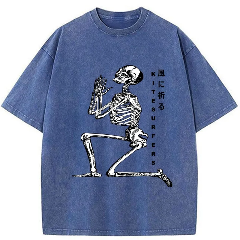 Tokyo-Tiger Kneeling Praying Skeleton Washed T-Shirt