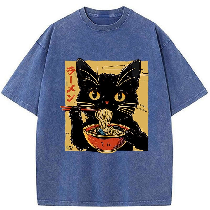 Tokyo-Tiger Cat Enamored Of Ramen Washed T-Shirt