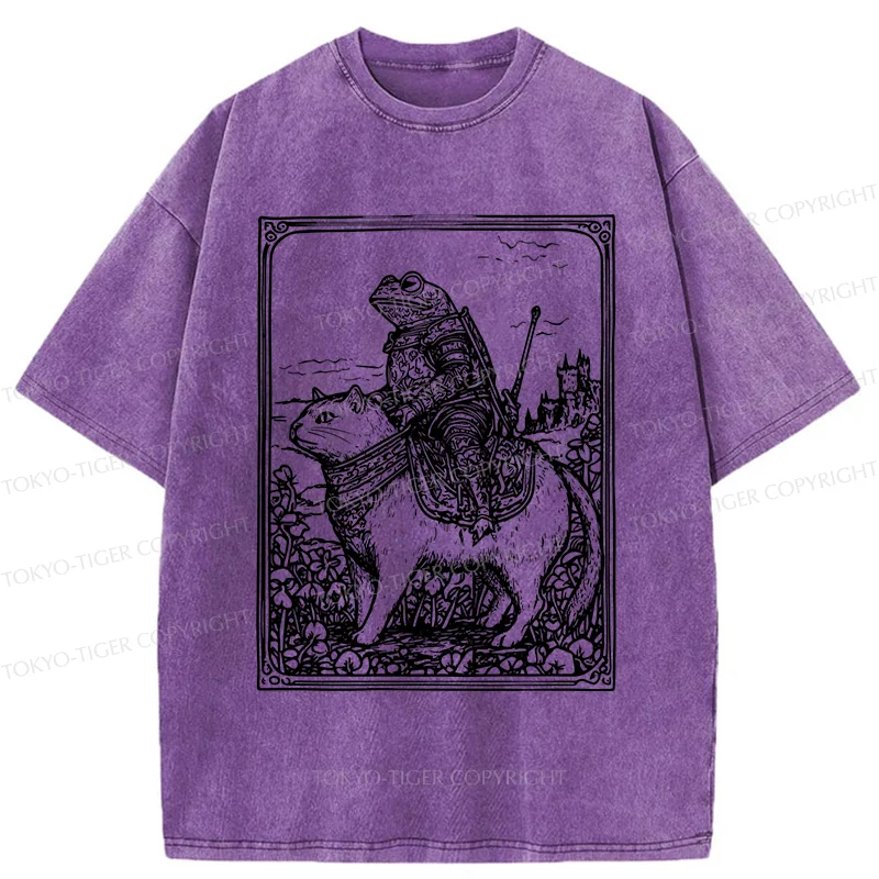 Tokyo-Tiger Frog Knight Riding A Cat Washed T-Shirt