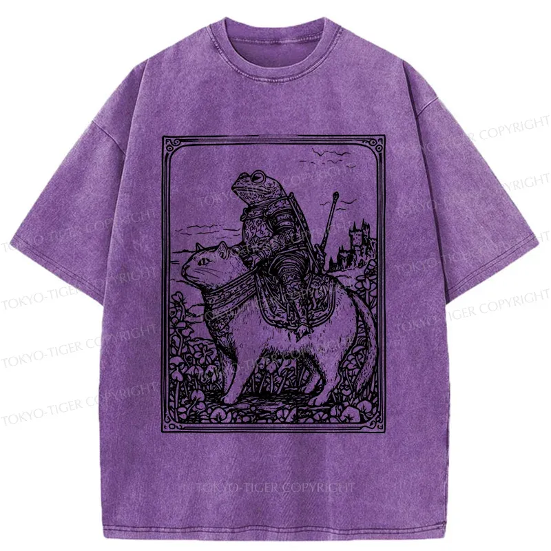 Tokyo-Tiger Frog Knight Riding A Cat Washed T-Shirt