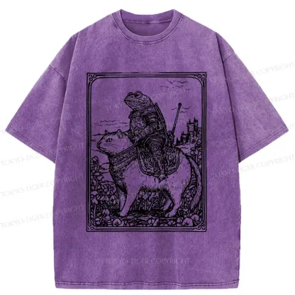 Tokyo-Tiger Frog Knight Riding A Cat Washed T-Shirt