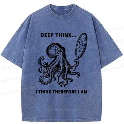 Tokyo-Tiger Octopus Looking In The Mirror Washed T-Shirt