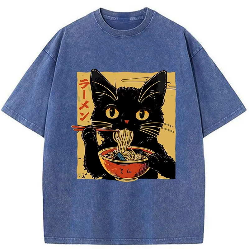 Tokyo-Tiger Cat Enamored Of Ramen Washed T-Shirt