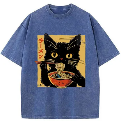Tokyo-Tiger Cat Enamored Of Ramen Washed T-Shirt