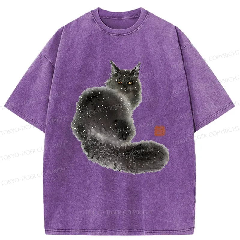 Tokyo-Tiger Fat Black Cat Washed T-Shirt