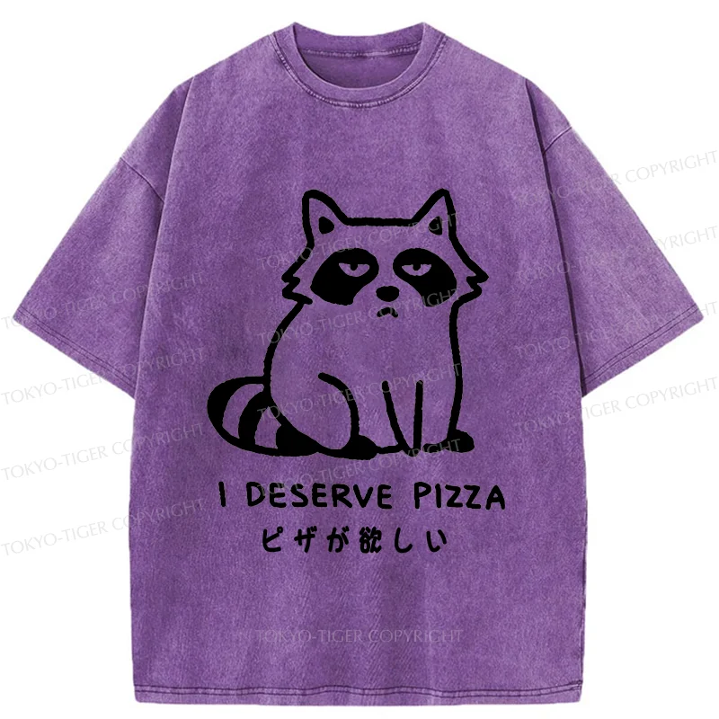 Tokyo-Tiger Raccoon Want Pizza Washed T-Shirt