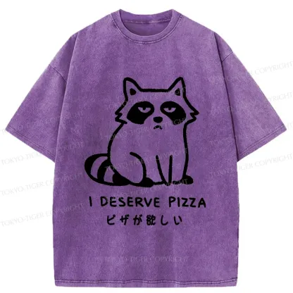 Tokyo-Tiger Raccoon Want Pizza Washed T-Shirt