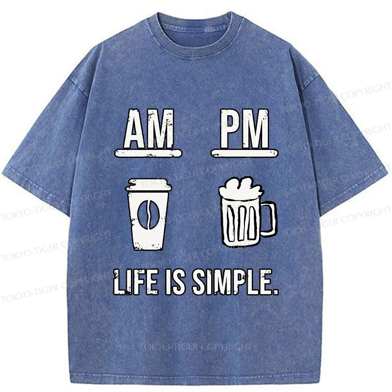 Tokyo-Tiger Coffee In The Morning And Beer In The Evening Washed T-Shirt