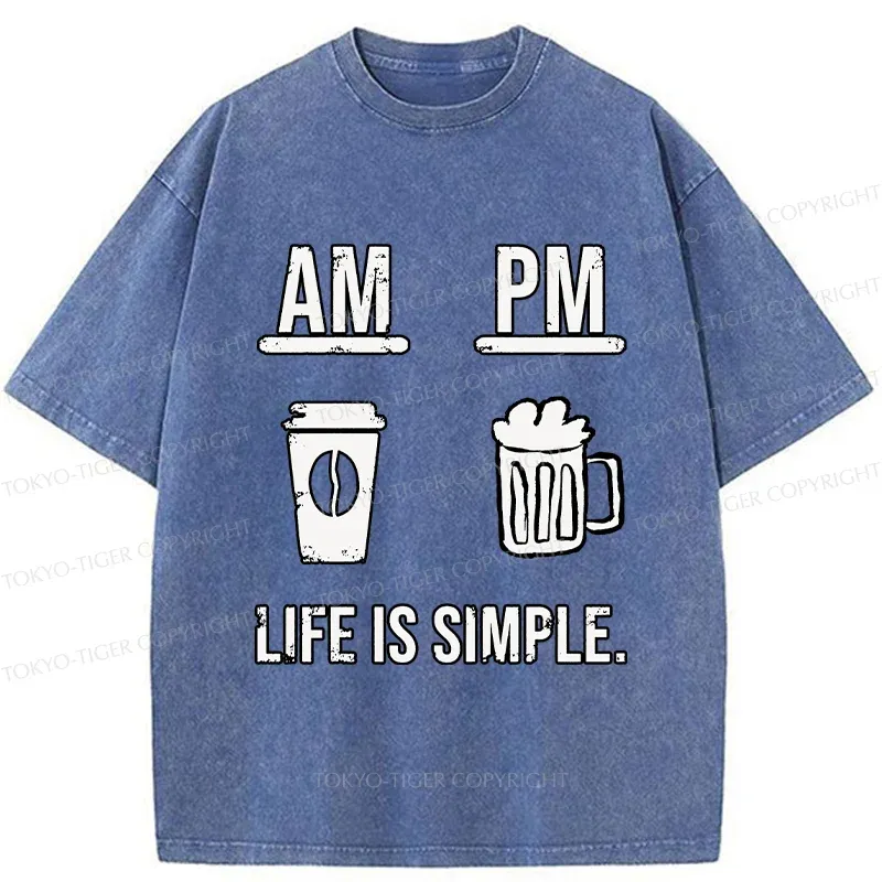 Tokyo-Tiger Coffee In The Morning And Beer In The Evening Washed T-Shirt