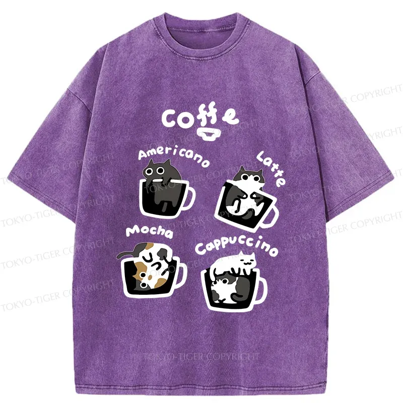 Tokyo-Tiger Four Types Of Coffee Cats Washed T-Shirt