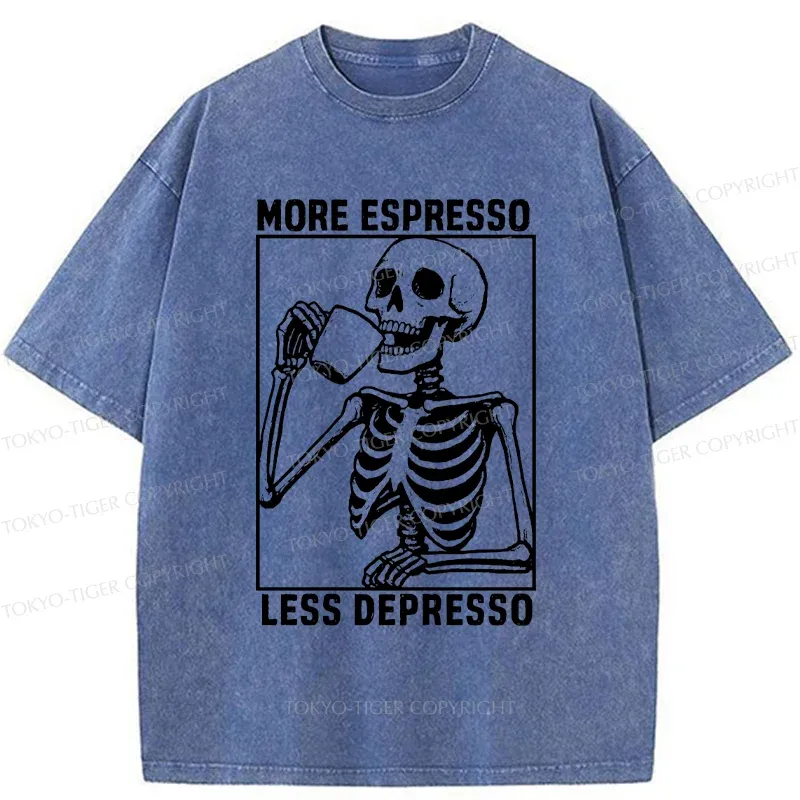 Tokyo-Tiger Skeleton Drinking Coffee Washed T-Shirt